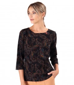 Bluza din jerse elastic brocat imprimat cu motive paisley