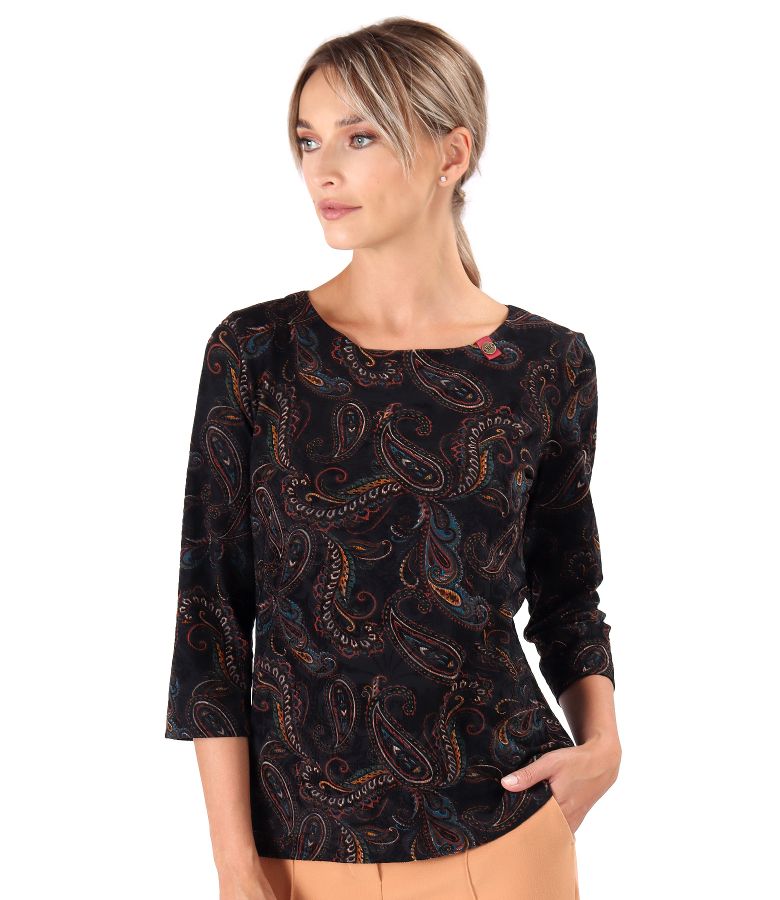 Bluza din jerse elastic brocat imprimat cu motive paisley