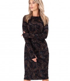 Rochie din jerse elastic brocat imprimat cu motive paisley