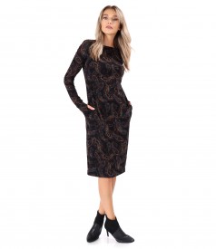 Rochie din jerse elastic brocat imprimat cu motive paisley