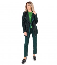 Tinuta eleganta cu cardigan tricotat cu rips pe fata si pantaloni pana