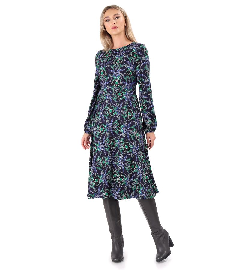 Rochie midi din viscoza plina imprimata cu motive florale