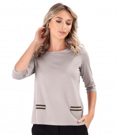 Bluza din jerse elastic cu elastic auriu in talie