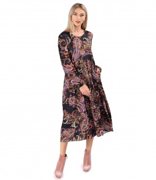 Rochie midi cu volane din saten de viscoza