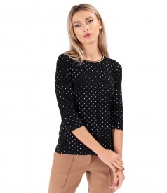 Bluza eleganta din jerse elastic imprimat cu picouri