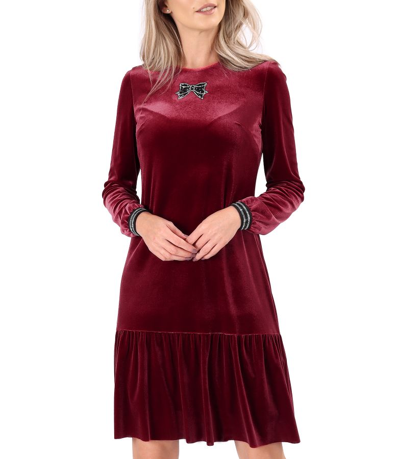 Rochie din catifea elastica cu aplicatie de cristale la decolteu