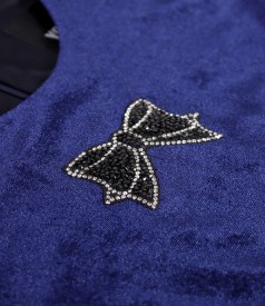 Rochie din catifea elastica cu aplicatie de cristale la decolteu