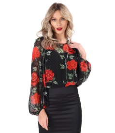 Bluza eleganta din voal imprimat cu motive florale