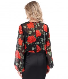 Bluza eleganta din voal imprimat cu motive florale