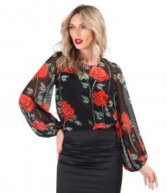 Bluza eleganta din voal imprimat cu motive florale