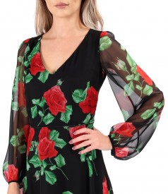 Rochie midi din voal imprimat digital cu motive florale