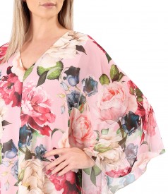 Rochie fluture din voal fin imprimat digital cu motive florale