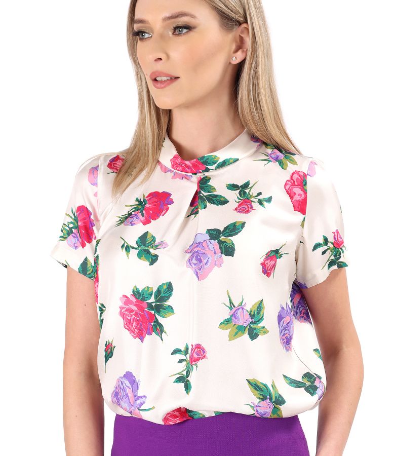 Bluza din matase naturala imprimata cu motive florale