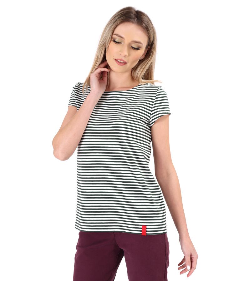 Bluza din bumbac elastic imprimat cu dungi