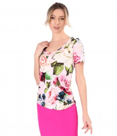 Bluza din jerse elastic imprimat cu motive florale