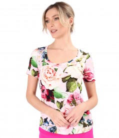 Bluza din jerse elastic imprimat cu motive florale