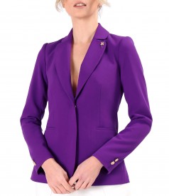 Sacou office din stofa elastica cu pin decorativ