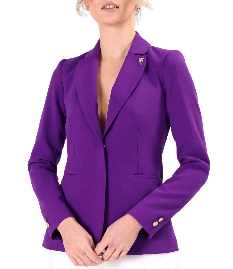 Sacou office din stofa elastica cu pin decorativ