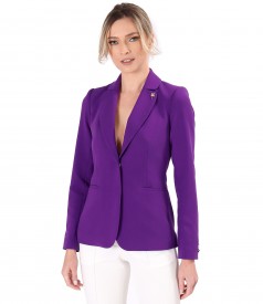 Sacou office din stofa elastica cu pin decorativ
