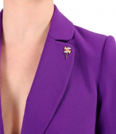 Sacou office din stofa elastica cu pin decorativ