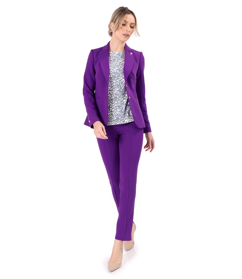 Costum dama office cu bluza din jerse elastic si sacou si pantaloni