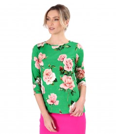 Bluza din jerse elastic imprimat cu motive florale