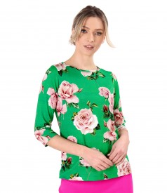 Bluza din jerse elastic imprimat cu motive florale