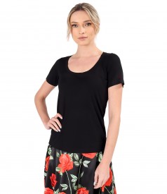 Bluza cu decolteu rotund din jerse elastic uni