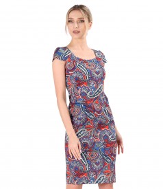 Rochie conica din bumbac elastic imprimat cu motive paisley