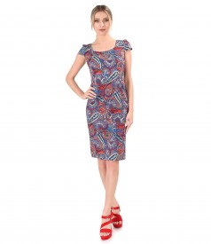 Rochie conica din bumbac elastic imprimat cu motive paisley