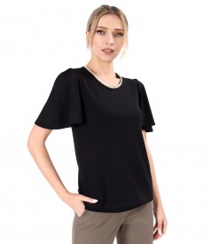 Bluza eleganta din jerse elastic uni cu maneci ample