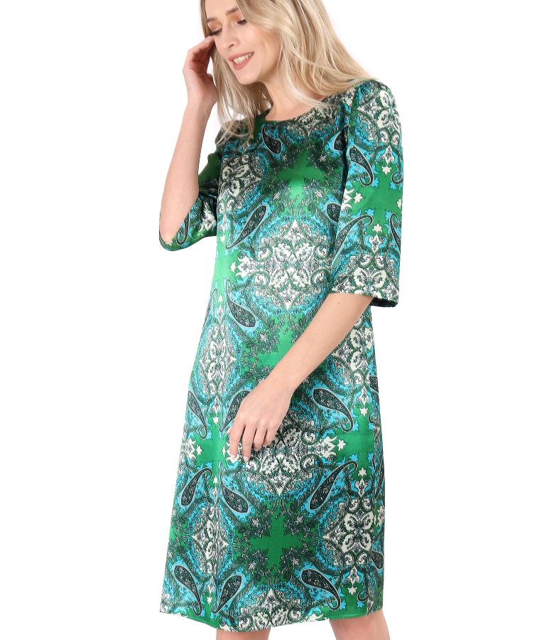 Rochie eleganta si lejera din saten de viscoza imprimata cu motive paisley