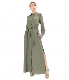 Rochie lunga tip camasa din tencel cu in