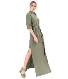 Rochie lunga tip camasa din tencel cu in