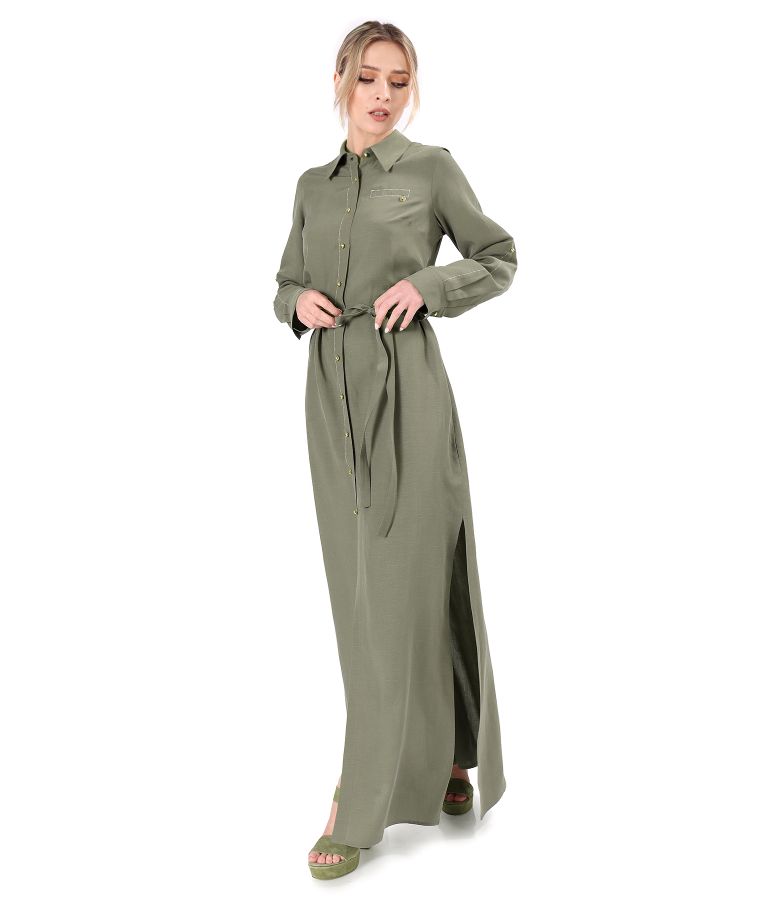 Rochie lunga tip camasa din tencel cu in