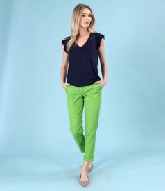 Bluza din jerse elastic cu pantaloni pana