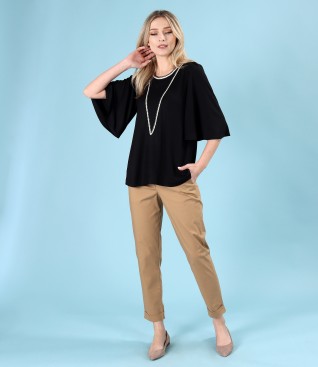 Bluza eleganta cu maneci ample si pantaloni pana