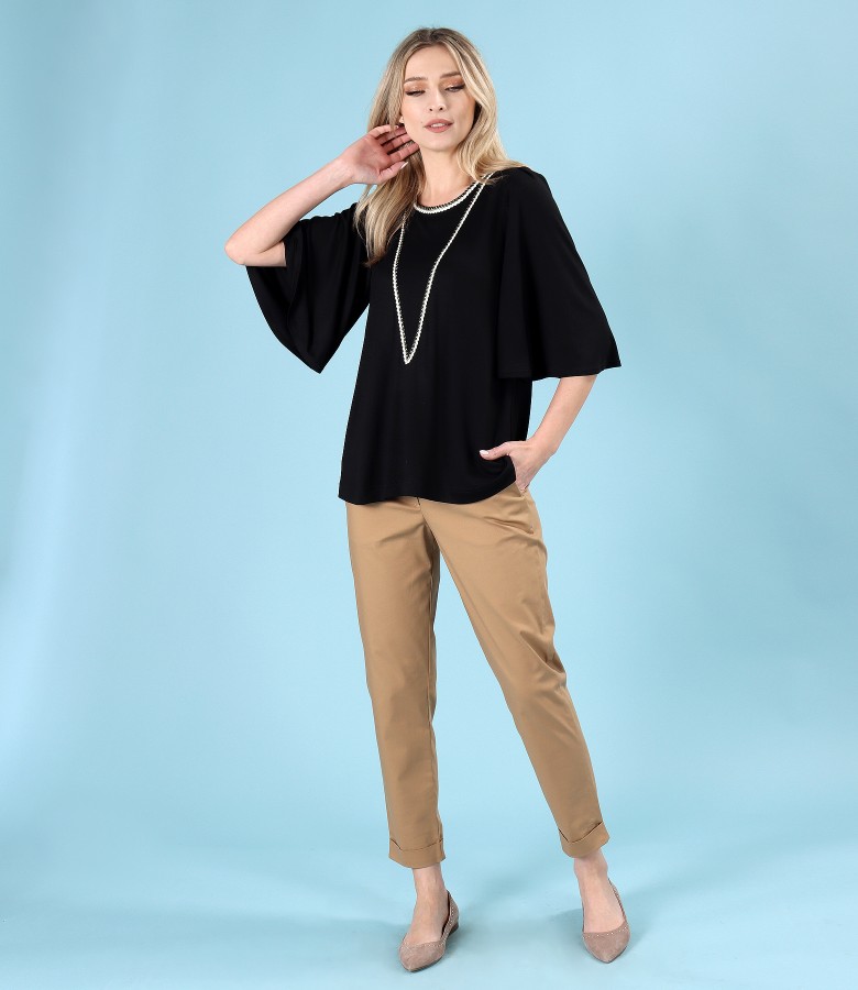 Bluza eleganta cu maneci ample si pantaloni pana