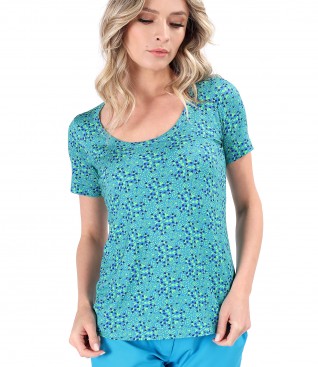 Bluza din jerse elastic de viscoza imprimat digital cu motive florale