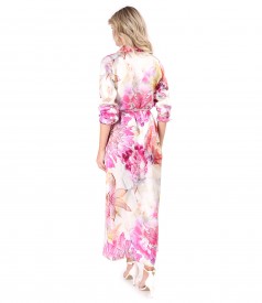 Rochie lunga tip camasa din satin de viscoza imprimata cu motive florale