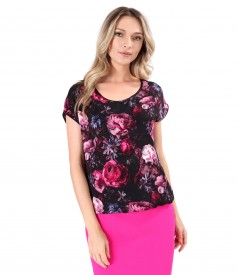 Bluza eleganta din viscoza imprimata digital cu motive florale