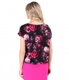 Bluza eleganta din viscoza imprimata digital cu motive florale