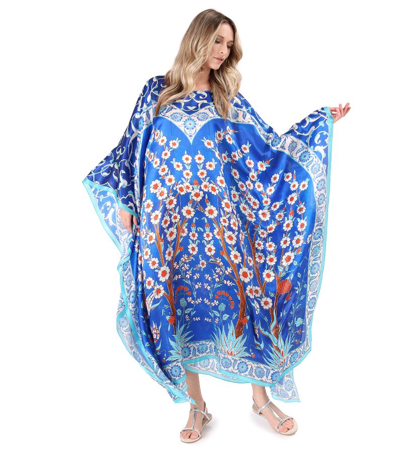 Rochie caftan din matase naturala fina cu cordon in talie