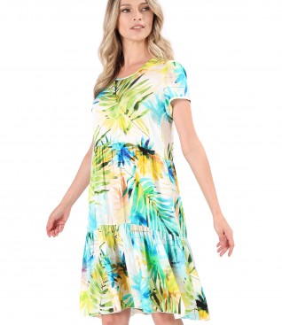 Rochie eleganta cu volane din viscoza imprimata cu motive florale