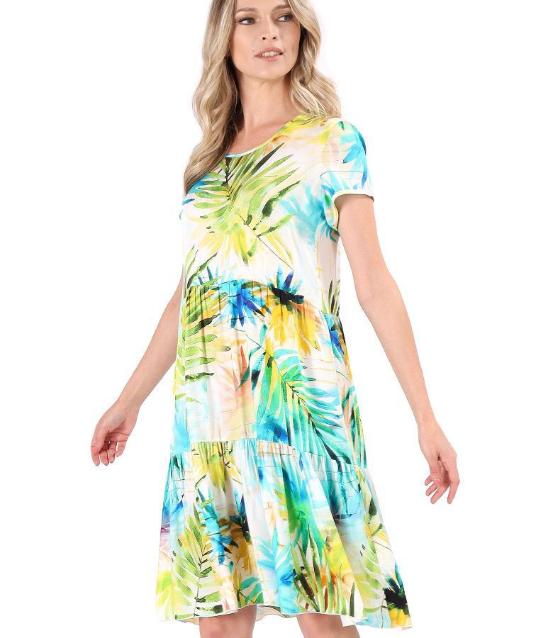 Rochie eleganta cu volane din viscoza imprimata cu motive florale