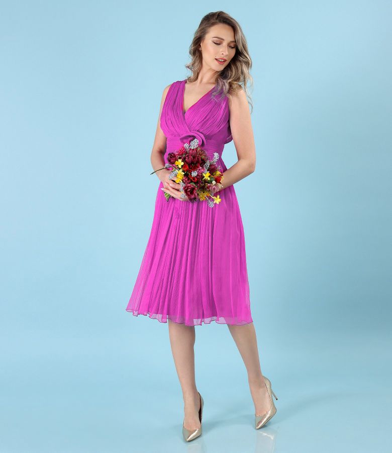 Rochie de seara din voal de matase naturala cu brosa