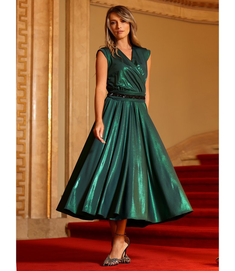 Rochie lunga de ocazie din jerse elastic cu efect lucios