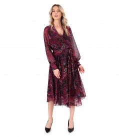 Rochie eleganta din voal imprimat cu motive paisley