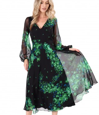 Rochie midi din voal imprimat digital cu motive florale