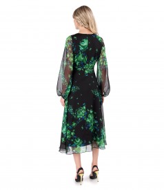Rochie midi din voal imprimat digital cu motive florale